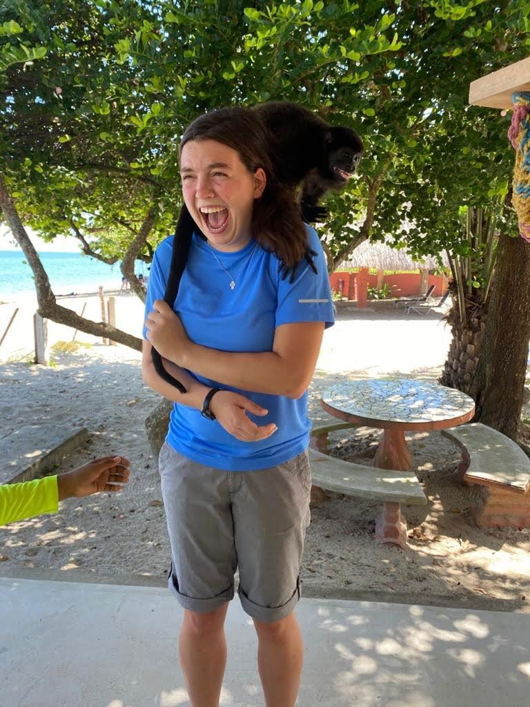 Got a little freaked out holding the monkey Sophie