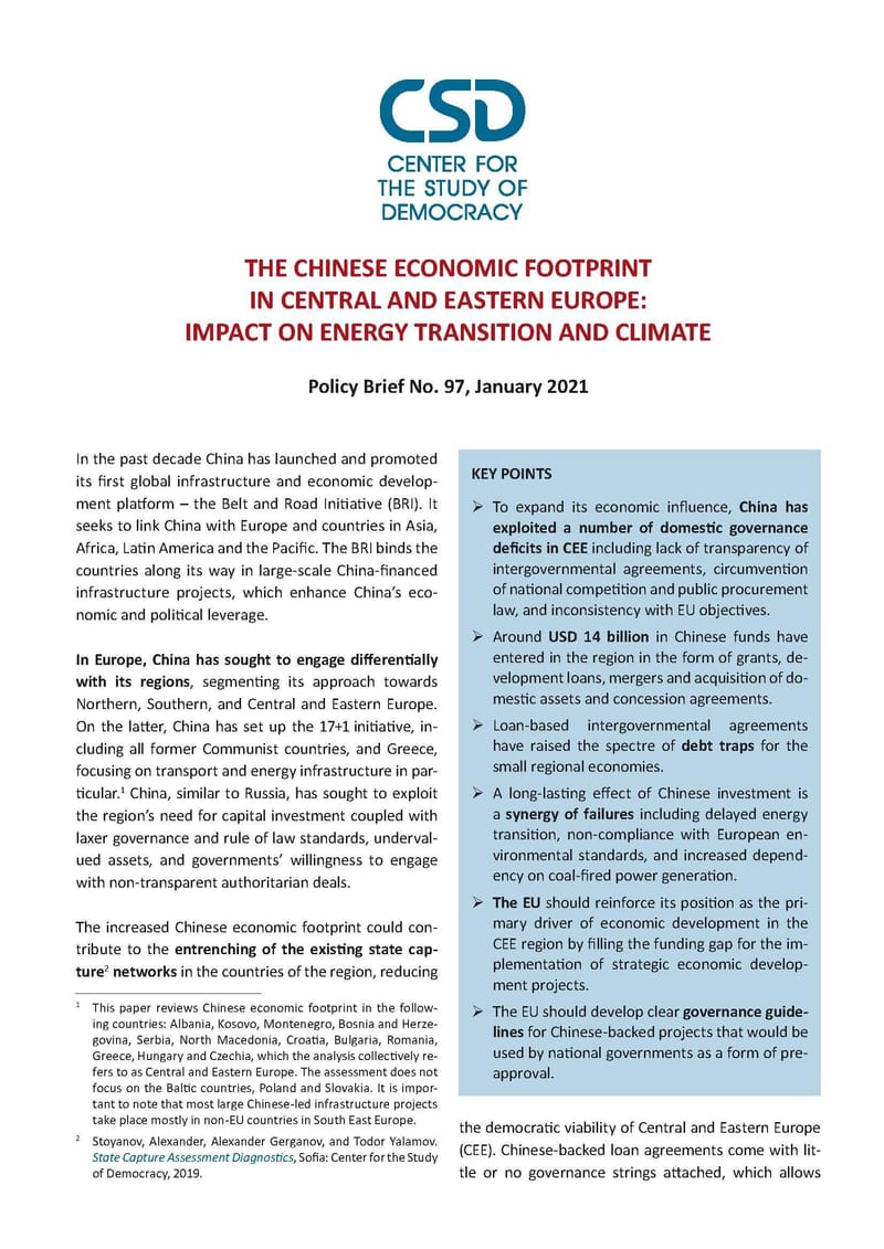 The Chinese Economic Footprint in Central and Eastern Europe:Impact on Energy Transition and Climate