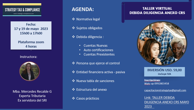 Capacitación virtual sobre “Debida diligencia para la elaboración del Anexo CRS” Mayo 2023
