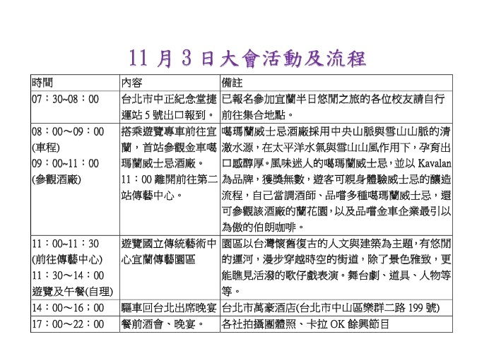 11月3日大會活動及流程