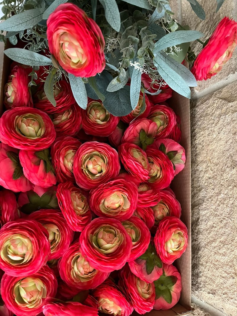 50 x DARK PINK RANUNCULUS HEADS - Artificial Flowers Keighley UK