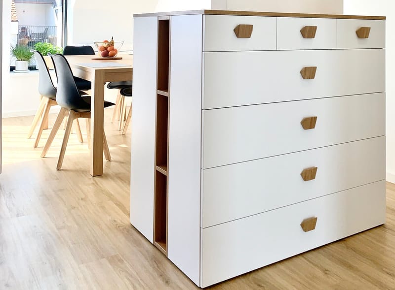 botníček - 1100x1100x300+300 obojstranný (až 9 šuflíkov)