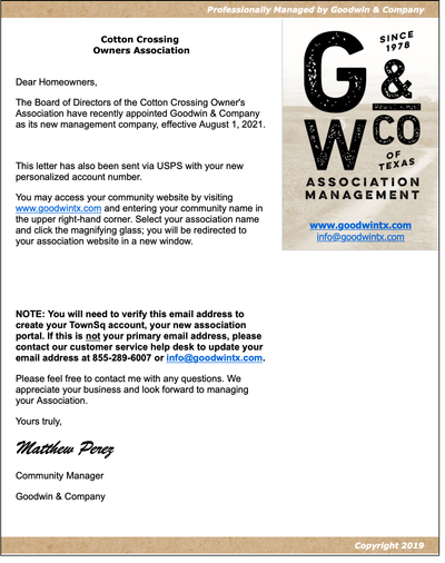 New Management Company Information