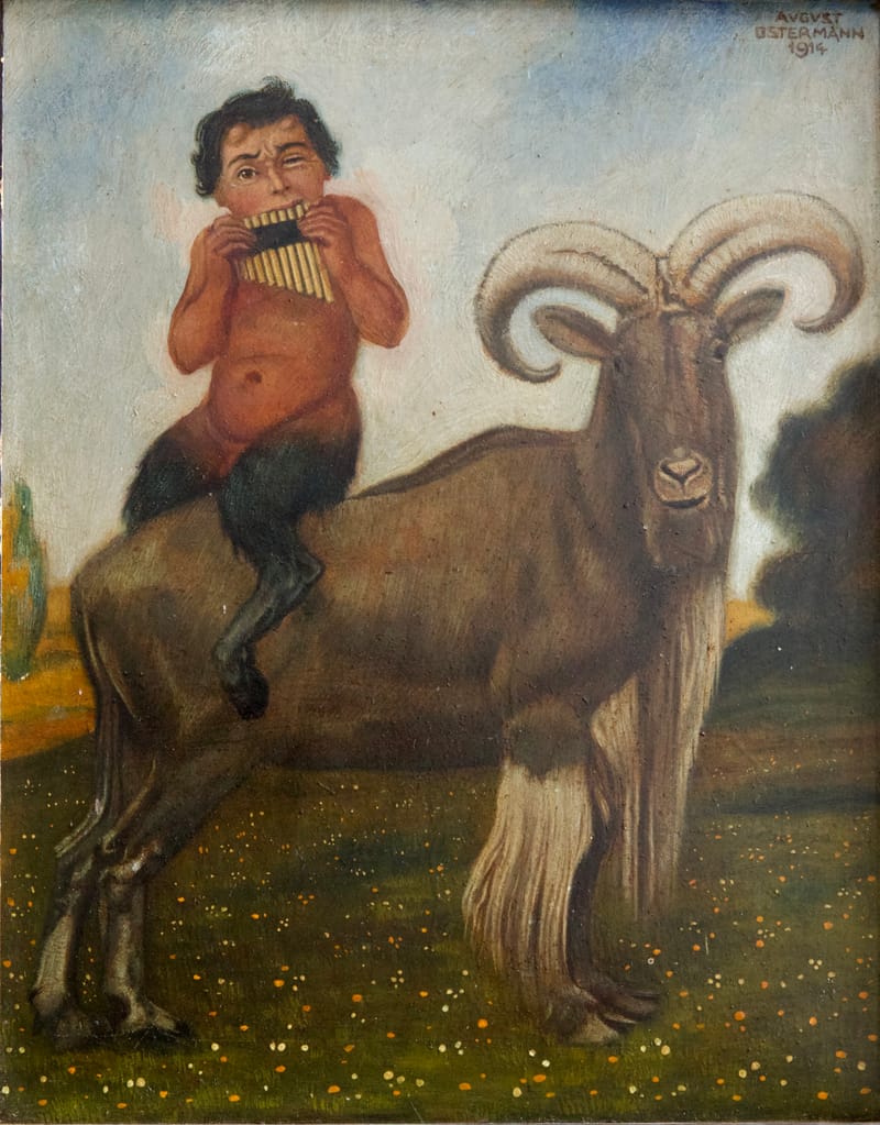 (33W) MÄHNENSCHAF MIT PAN VON AUGUST OSTERMANN 1880-1974