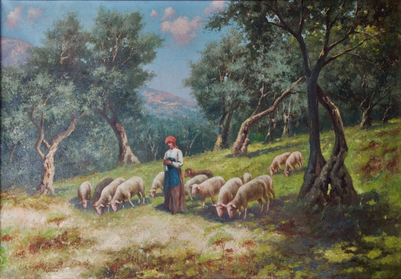 (87S) ERMINIO KREMP, SCHÄFERIN IM OLIVENHAIN