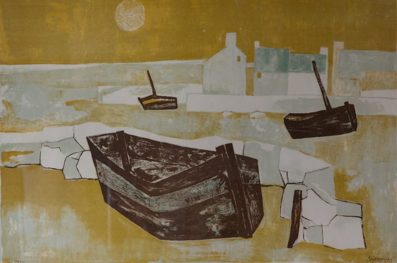 (100S) CHARLES MONNIER, ABENDSTIMMUNG AM FLUSS, LITHOGRAFIE