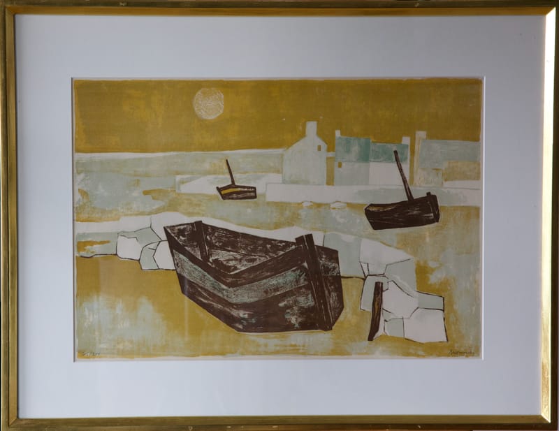 (100S) CHARLES MONNIER, ABENDSTIMMUNG AM FLUSS, LITHOGRAFIE