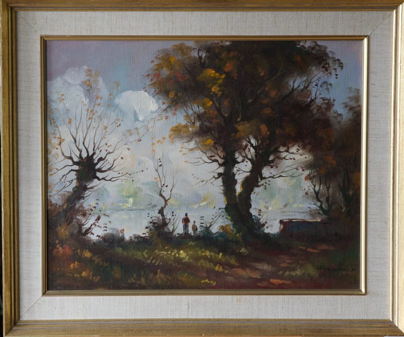 (89S) VATER UND SOHN AN BEWALDETER KÜSTE, UNBEKANNTER MALER