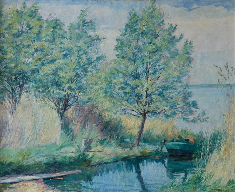 (98S) Conrad Strasser, kleine Bucht mit Boot