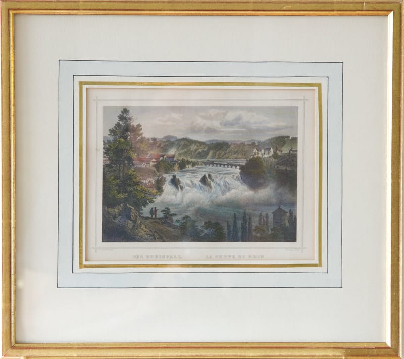 (125S) RHEINFALL, KOLORIERTER STAHLSTICH, ROHBUCK, FESCA