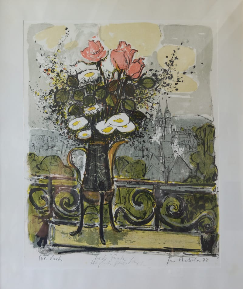 (128S) GEO BRETSCHER, BLUMENSTRAUSS, LITHOGRAFIE