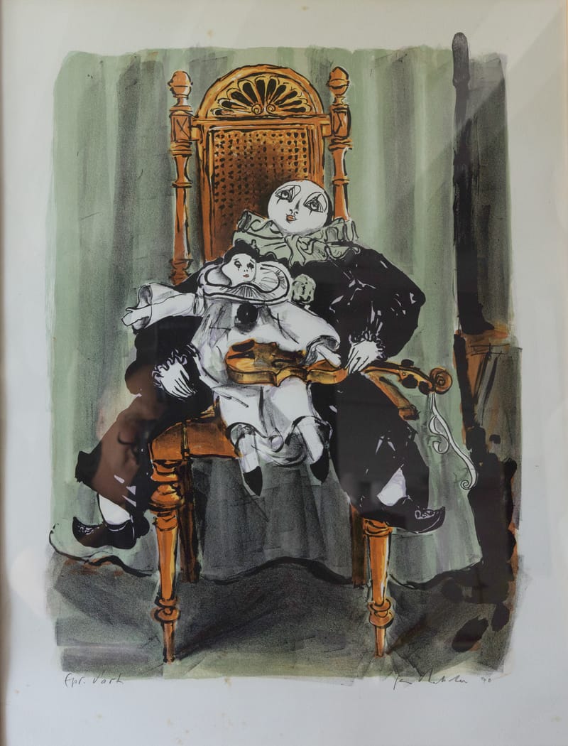 (130S) GEO BRETSCHER, CLOWN MIT KIND, LITHOGRAFIE