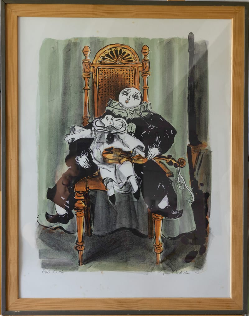 (130S) GEO BRETSCHER, CLOWN MIT KIND, LITHOGRAFIE