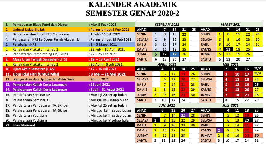 KALENDER AKADEMIK SEMESTER GENAP 2020/2021