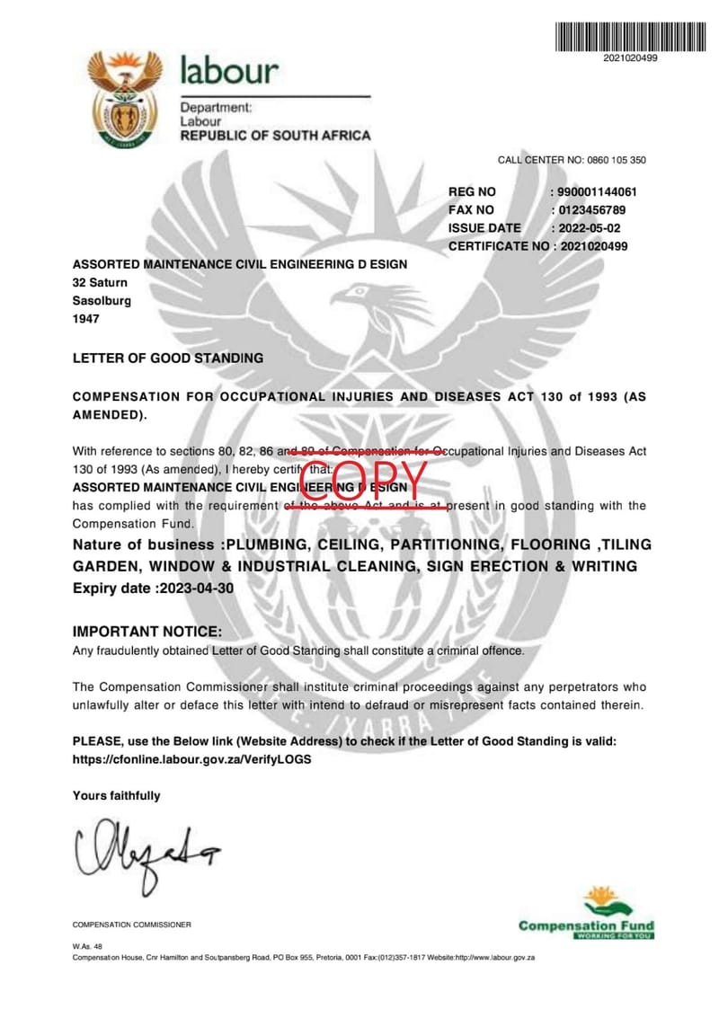 Letter of Good Standing