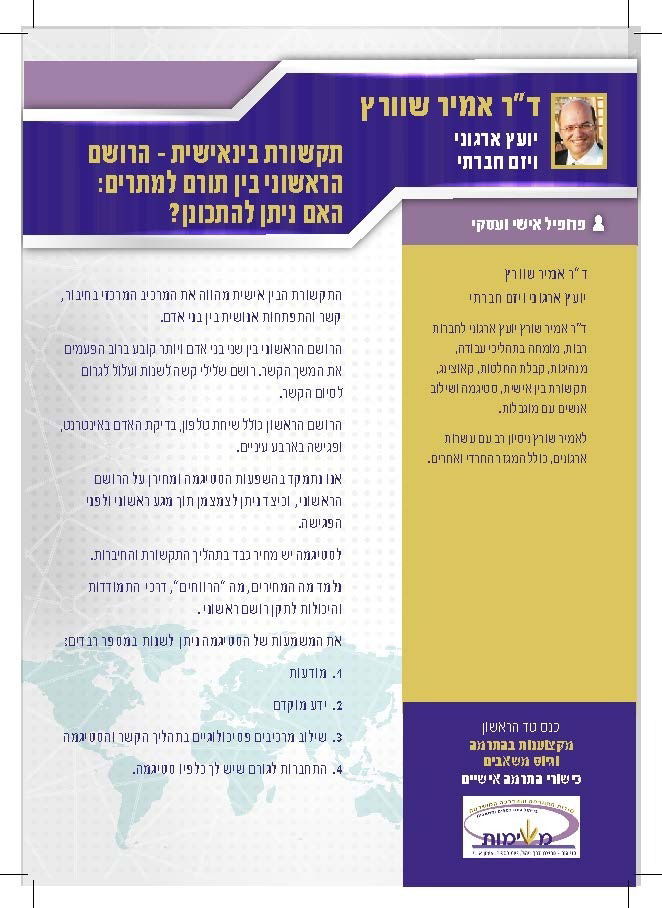 תקשורת בינאישית - הרושם הראשוני בין תורם למתרים: האם ניתן להתכונן?