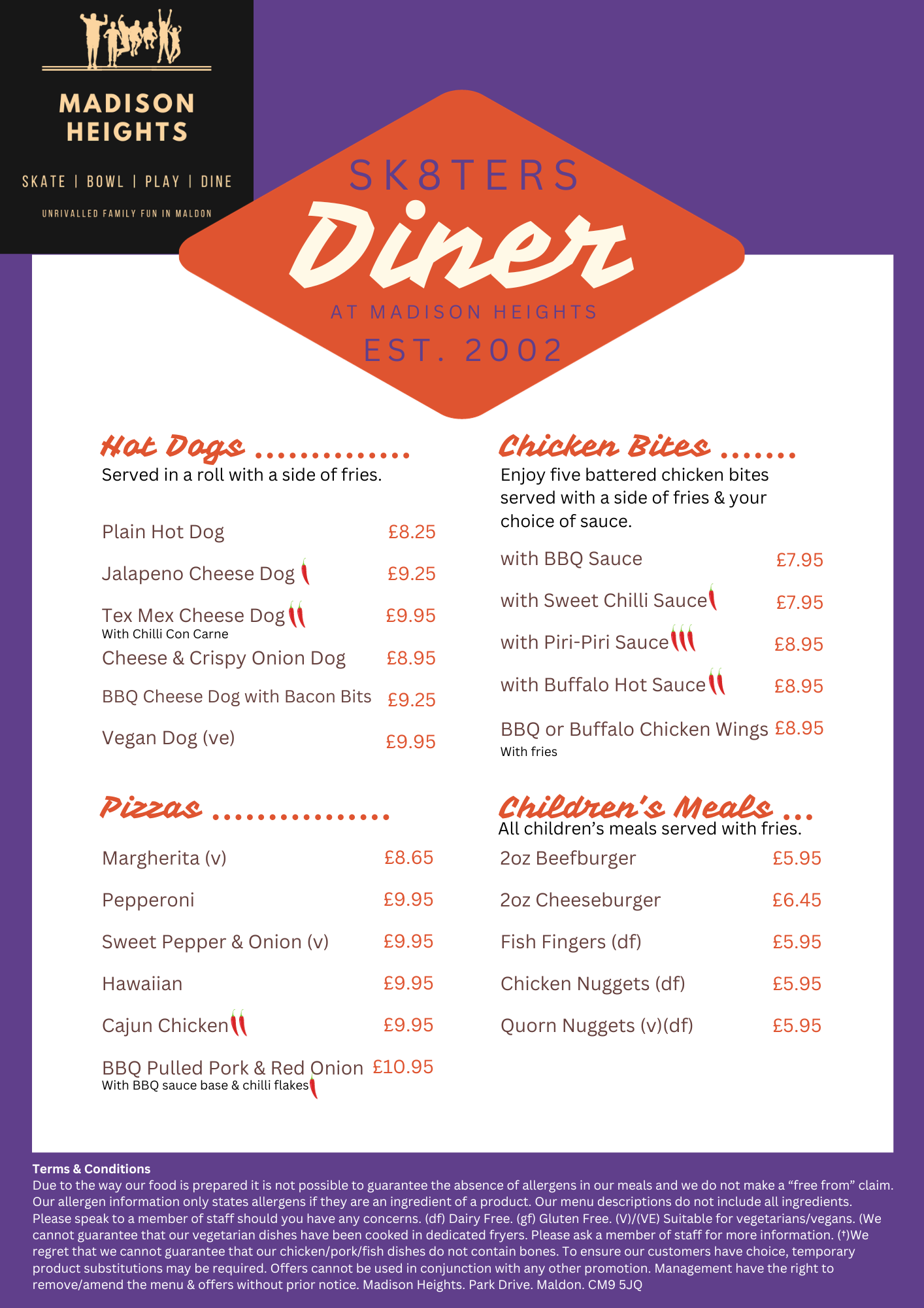 Sk8ter's Diner Menu