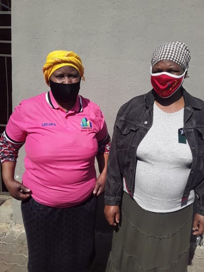 Inner City Chair (Miriam Lekopa and Florence court chair (Mathapelo) in talk of distress food parcel. Mirriam went on pension and her position was taken by Nomvume Ncapai