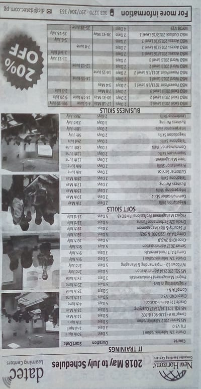 NEW HORIZONS WITH DATEC - MAY TO JULY IT COURSE SCHEDULE