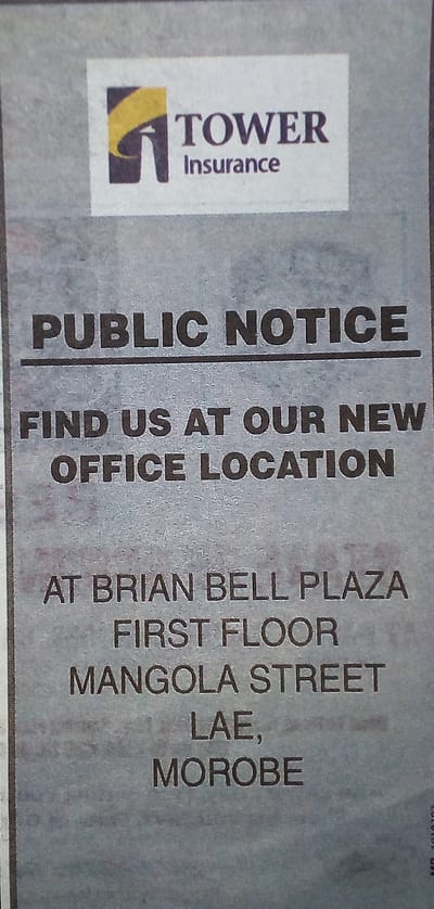 TOWER INSURANCE - NEW OFFICE LOCATION - LAE