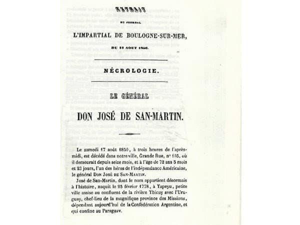 Adolph Gérard Ali informó en Francia la muerte de José de San Martín