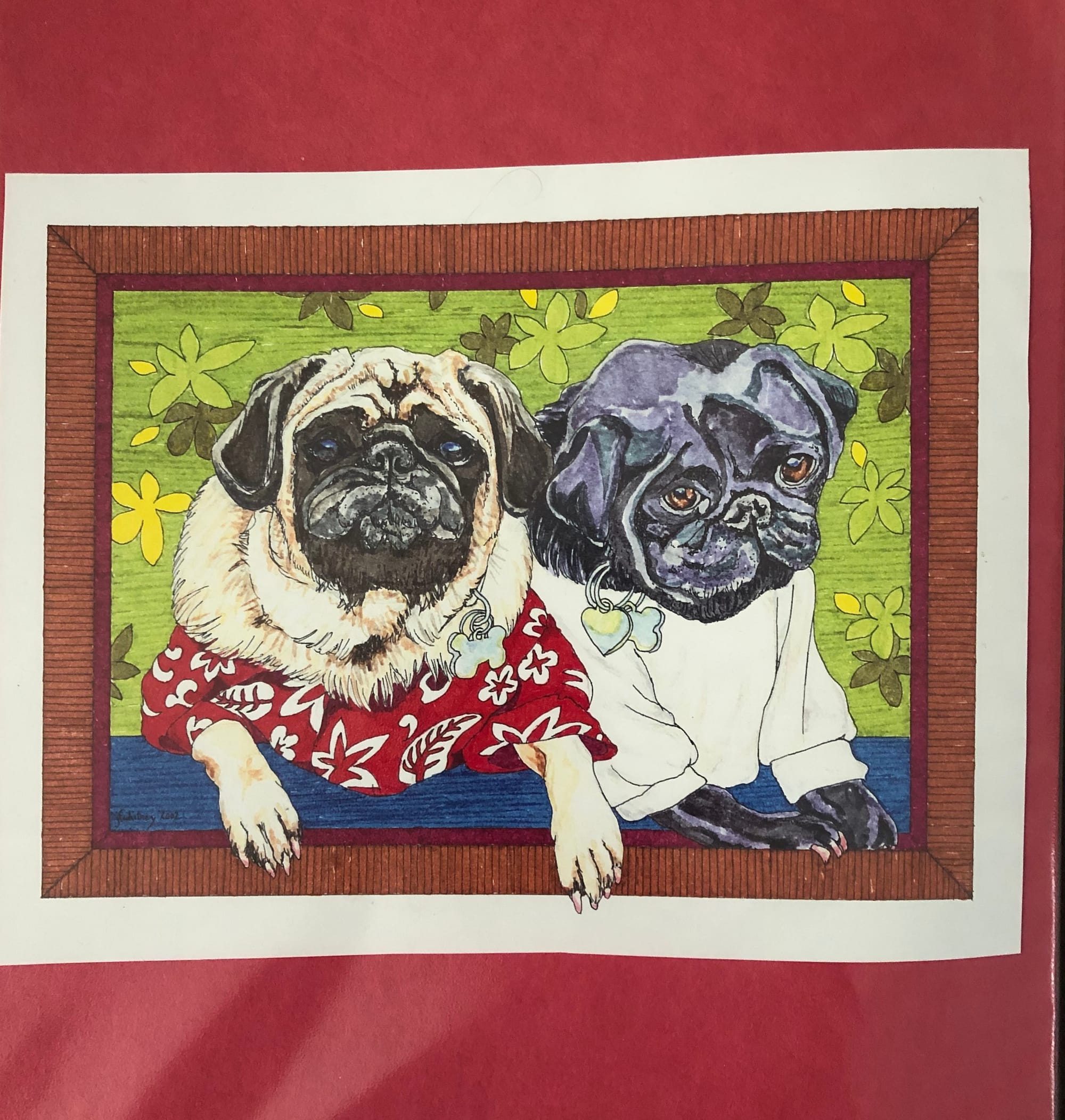 Double Pug Hawaiian Style - commissioned