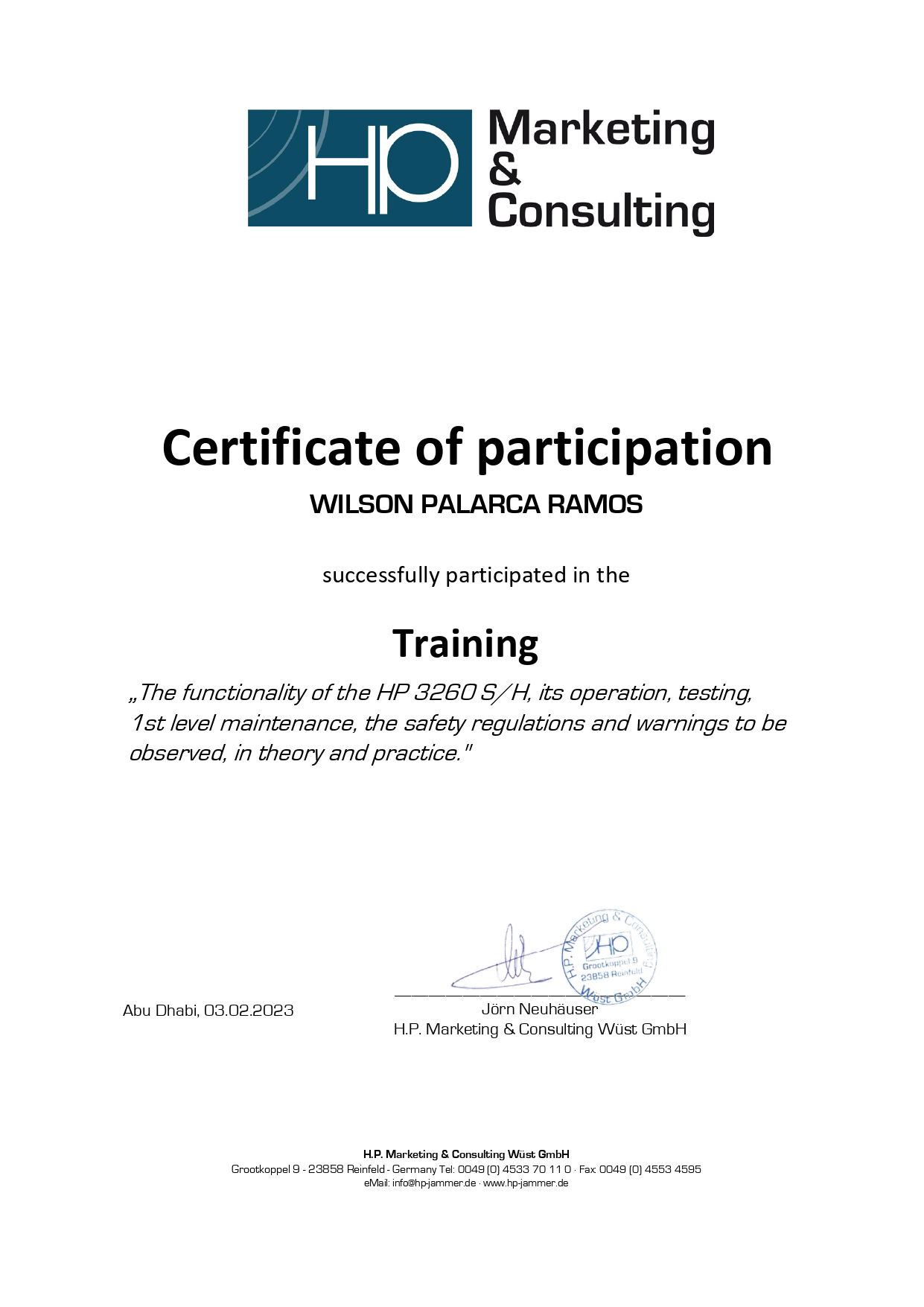 HP RF Jammer Training Certificate