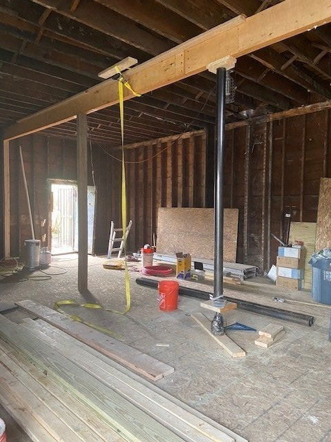 1st floor - Looking at back door - 1st floor structural beams installed