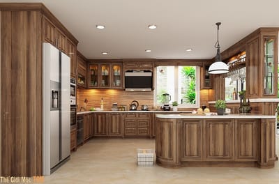 Mẫu tủ bếp gỗ tự nhiên kèm giá bán chi tiết