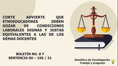 BOLETIN N8 Y SENTENCIA SU 245/21 ETNOEDUCADORES DEBEN GOZAR DE CONDICIONES LABORALES DIGNAS Y JUSTAS