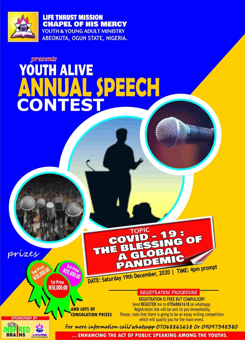 LIFE THRUST YOUTH ANNUAL SPEECH CONTEST 2020 EDITION
