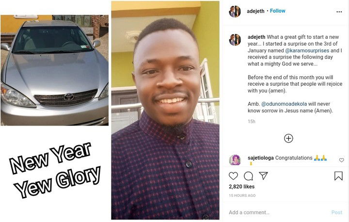 Odunlade Adekola Buys A Car For Jethro Oyekanmi, His Younger Brother