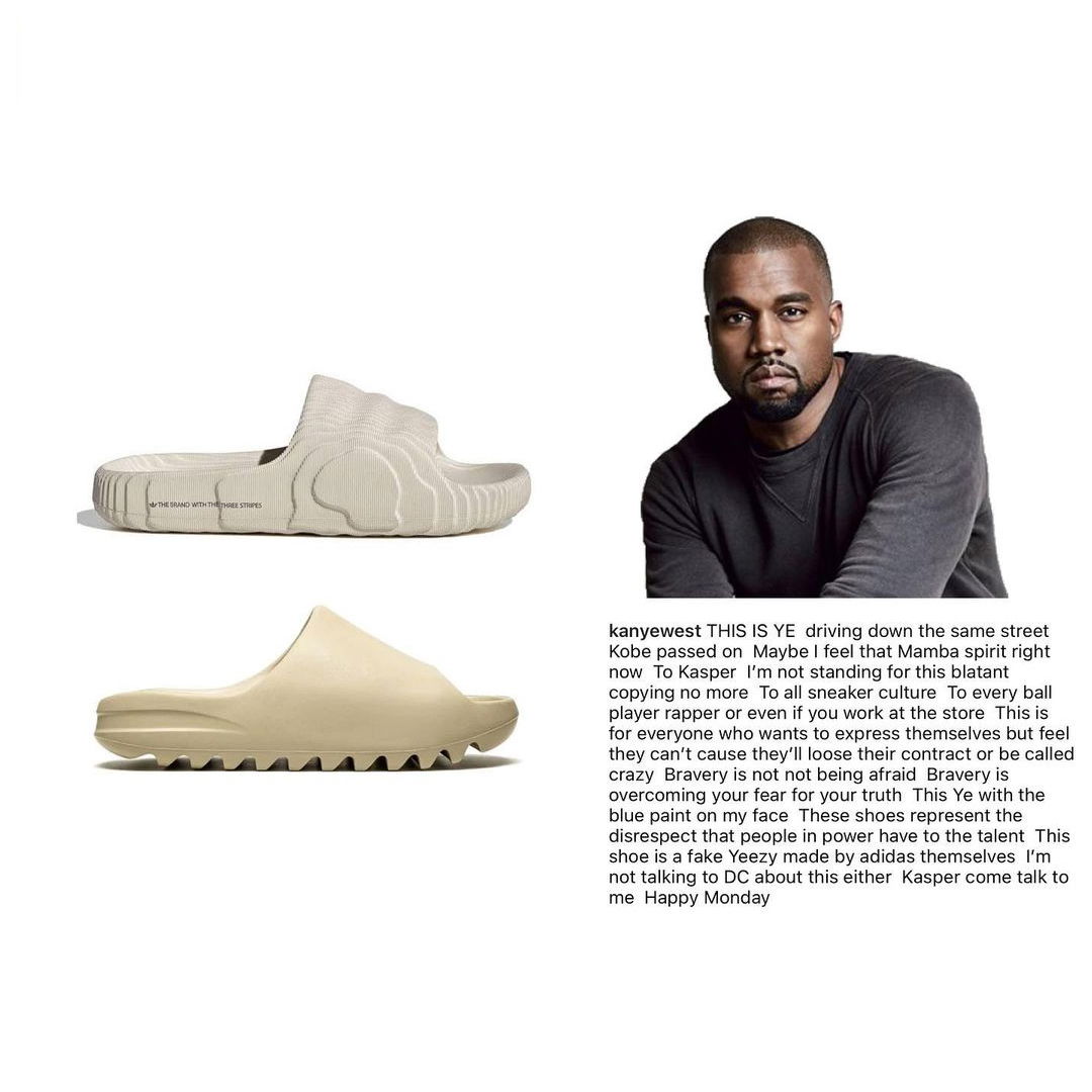 YE (KANYE WEST) 於 IG 表示 ADIDAS ADILETTE 22 抄襲 YEEZY SLIDE