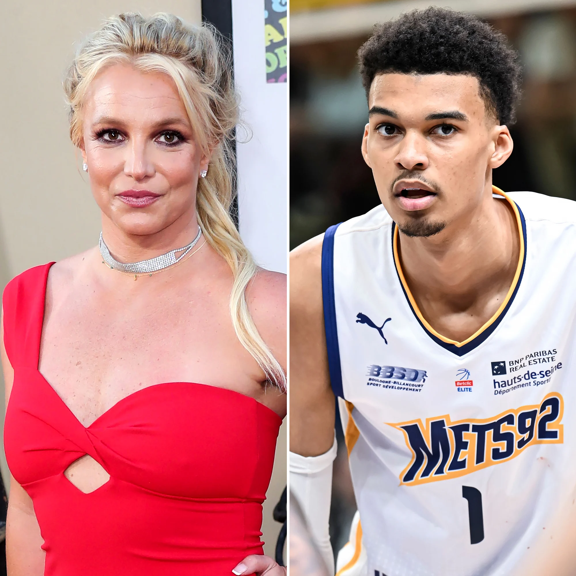 BRITNEY SPEARS 於拉斯維加斯邀請 NBA 超新星 VICTOR WEMBANYAMA 合照，被馬刺隊保安主管掌摑倒地