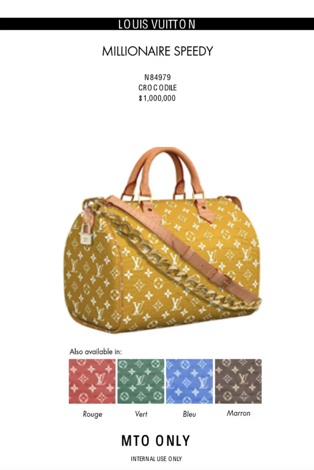 LOUIS VUITTON MILLIONAIRE SPEEDY 正式開放預購，定價 100 萬美金（780萬港幣）