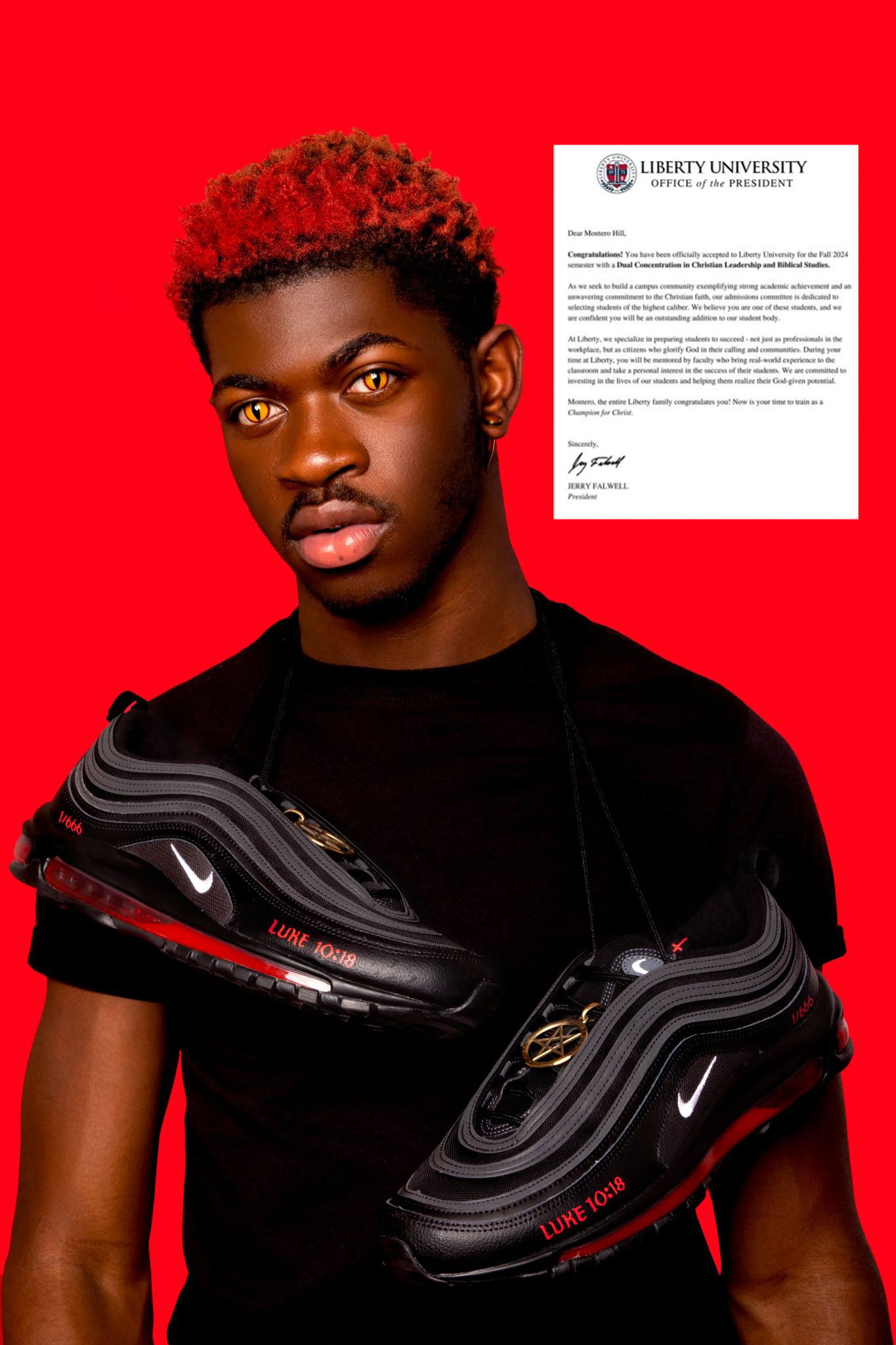 LIL NAS X 於 IG 發布基督教自由大學錄取信 大學發言人表示：「 LIL NAS X 偽造錄取信」