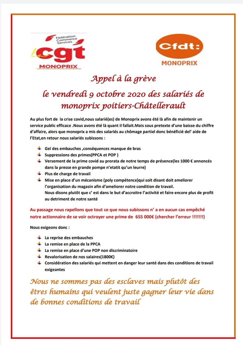 Soutien au monoprix Poitiers - Châtellerault