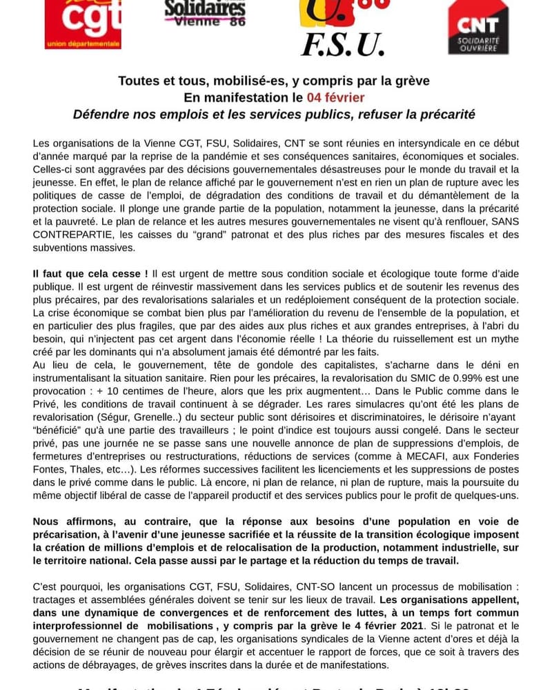MANIFESTATION POUR LA DÉFENSE DE NOS EMPLOIS