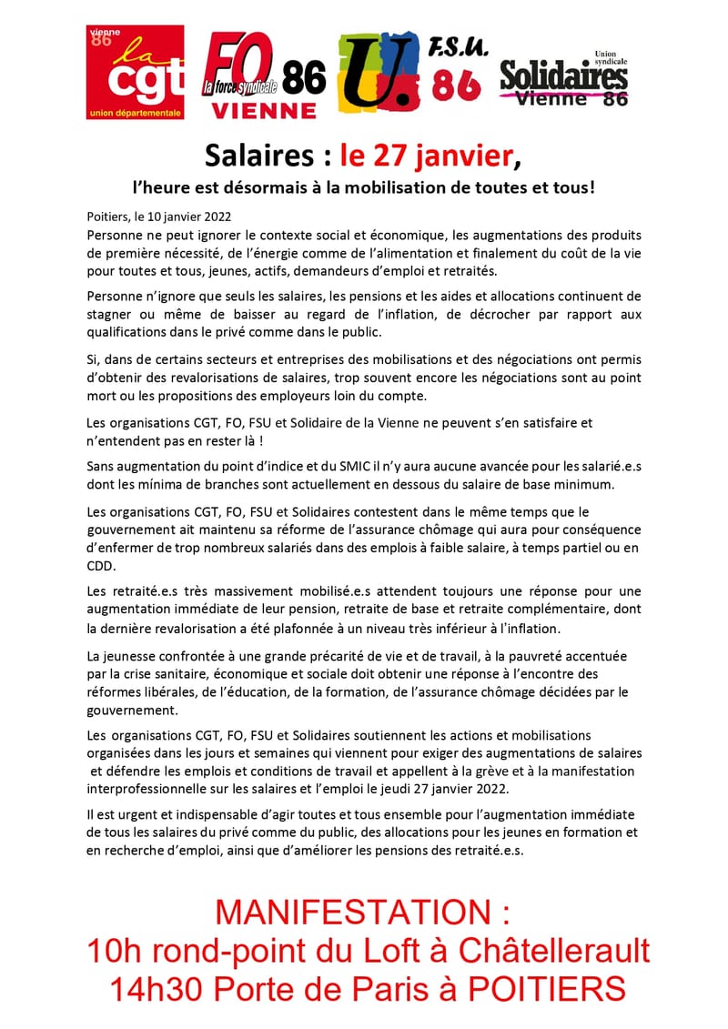manif salaire  27 janvier 2022