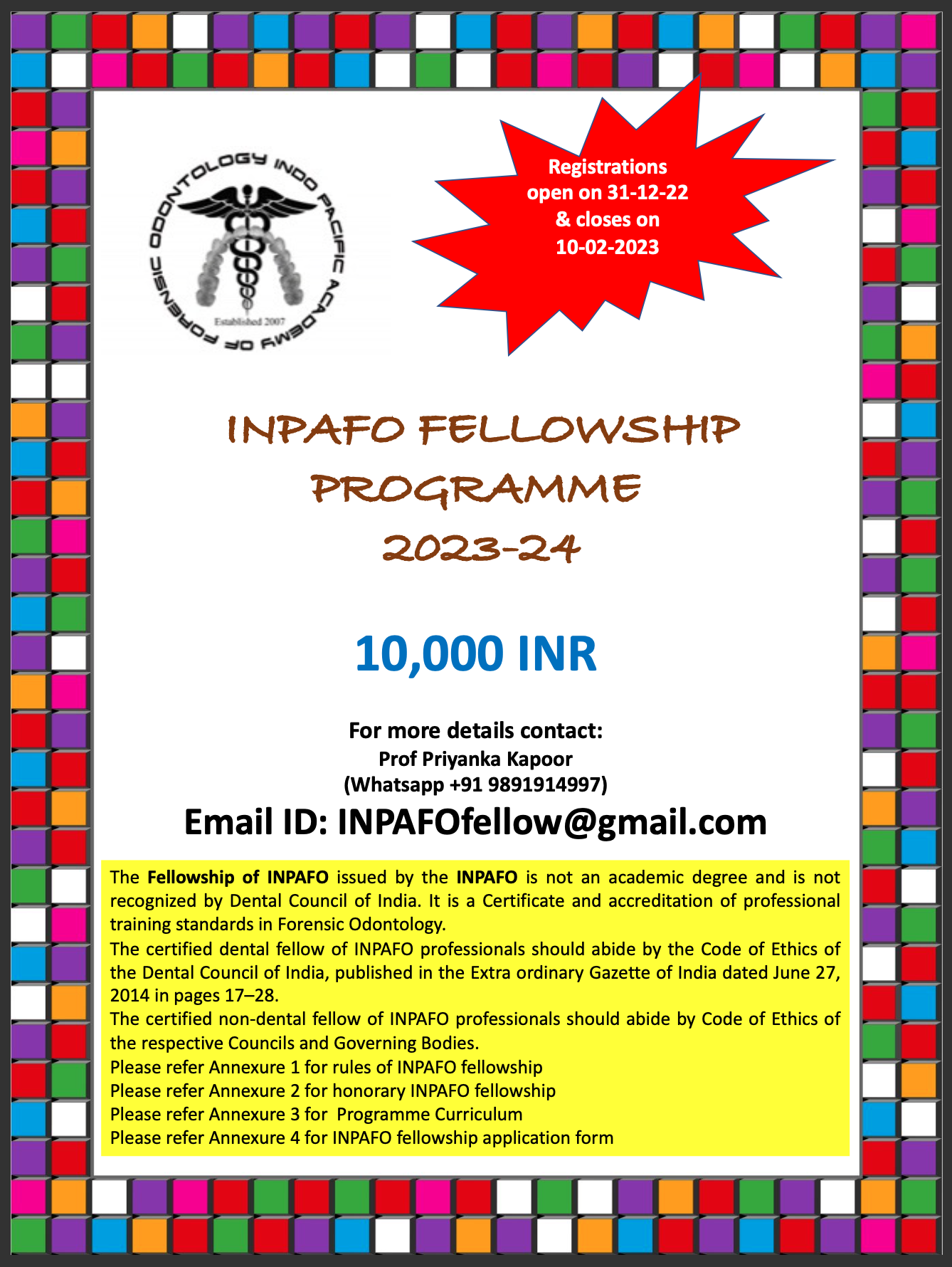 INPAFO Fellowship 2022-23 Docket