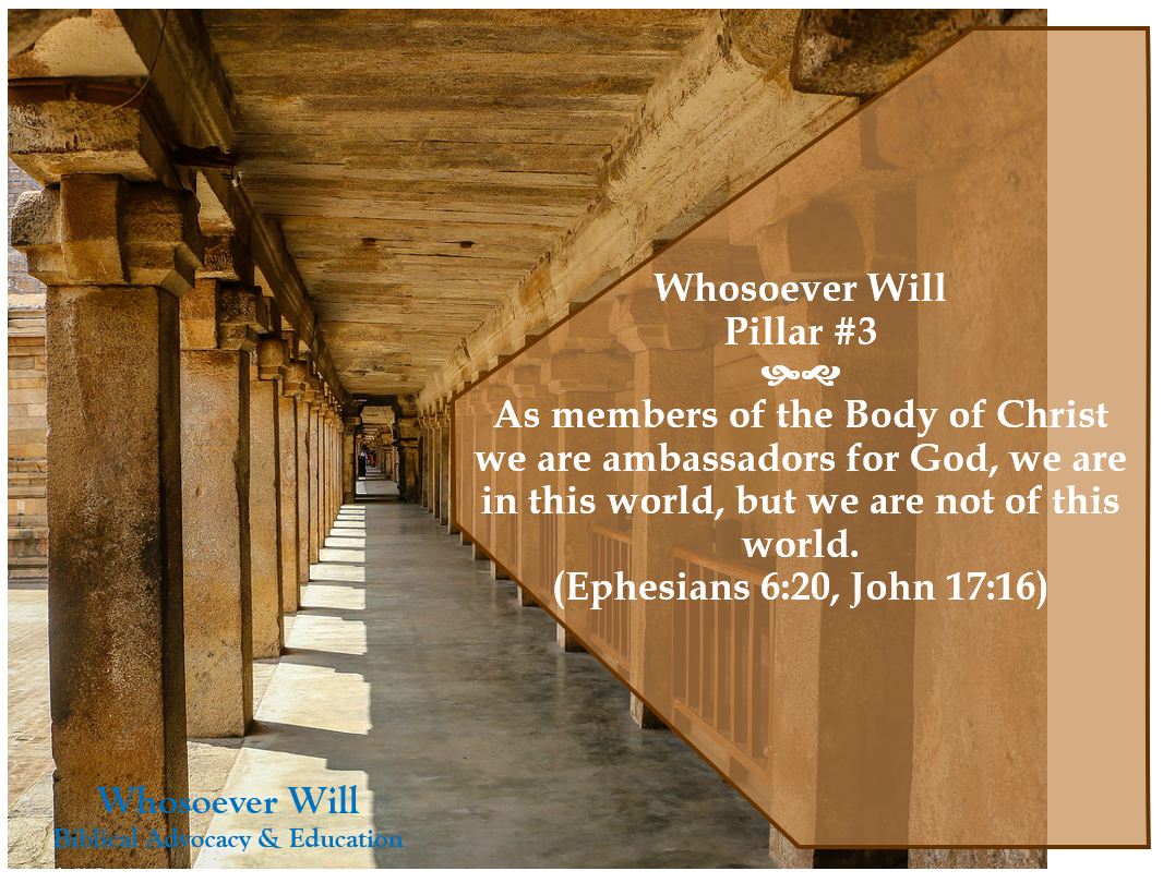 WsW Pillar #3 - As members of the Body of Christ we are ambassadors for God, we are in this world, but we are not of this world. (Ephesians 6:20)