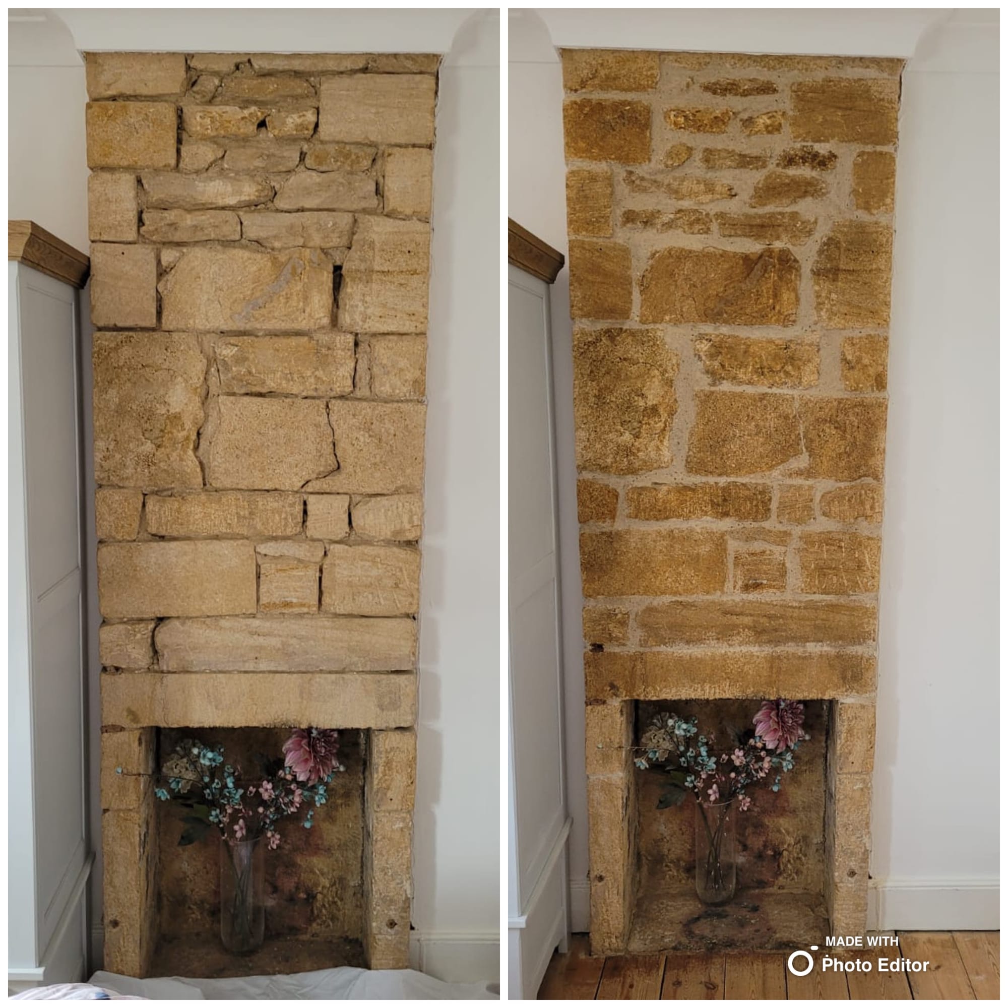 Repointing fireplaces with new lime mortar
