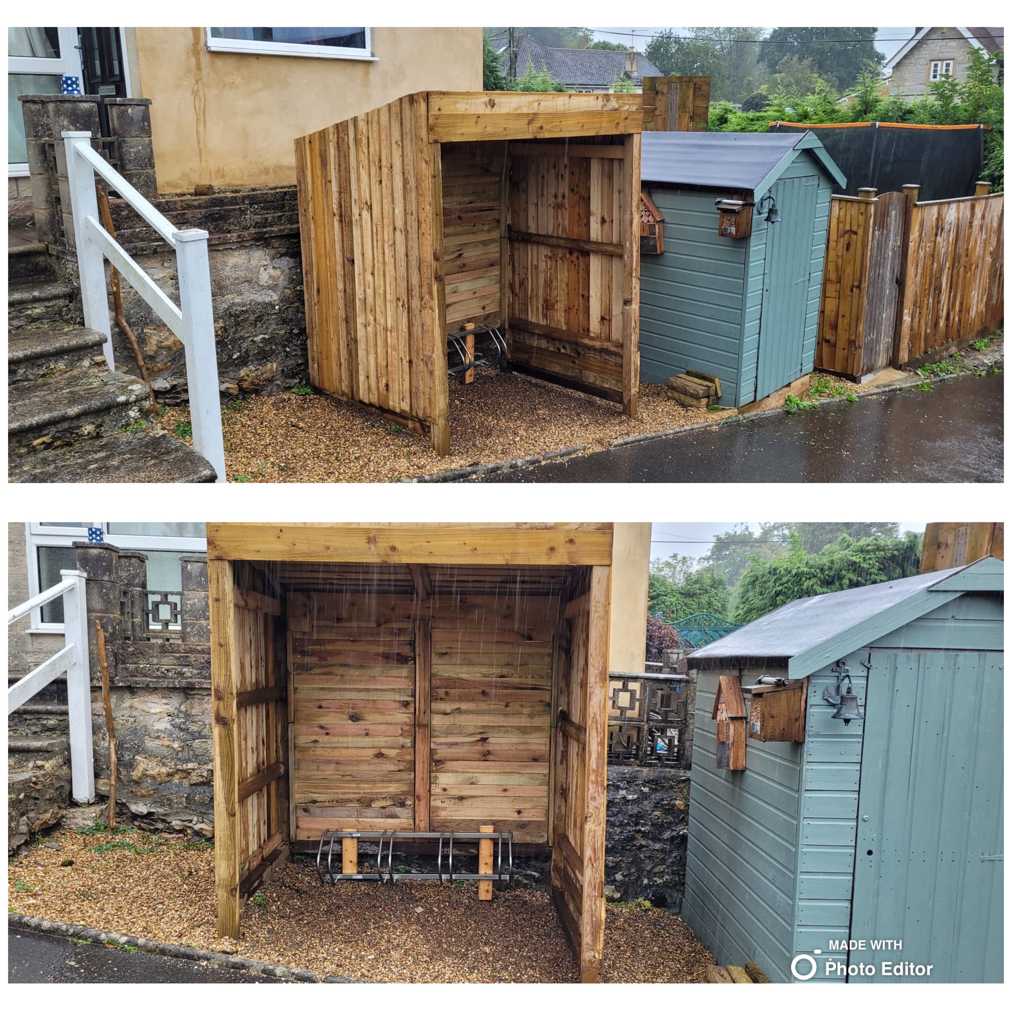 Hand built bike storage shed