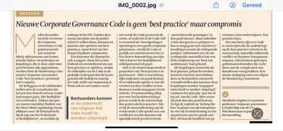 De Nieuwe Corporate Governance Code is teveel een compromis