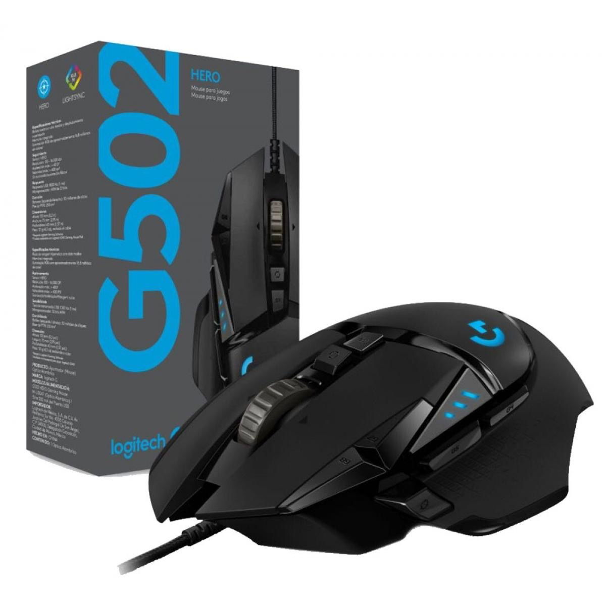 Logitech G502 HERO Wired HERO Sensor 25,600 DPI RGB Adjustable Weights Gaming Mouse