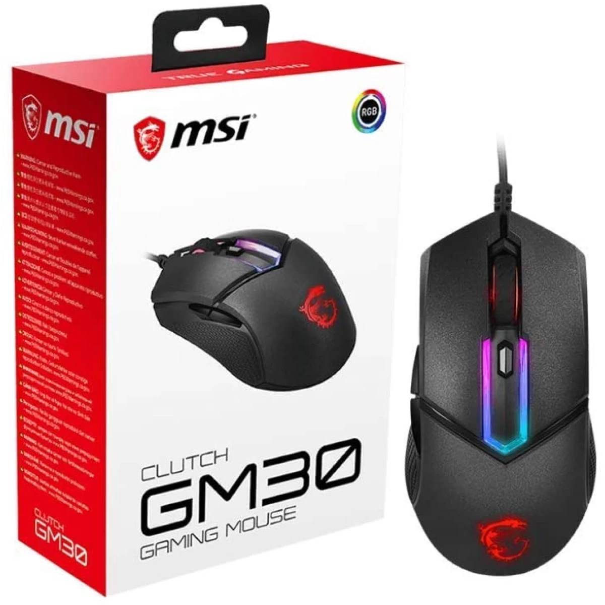 MSI Clutch GM30 Gaming Mouse, 6200 DPI, RGB Mystic Light CompatibleFit Your StylePerformance & DurabilitySmooth MovementRGB Mystic LightDragon Center Support