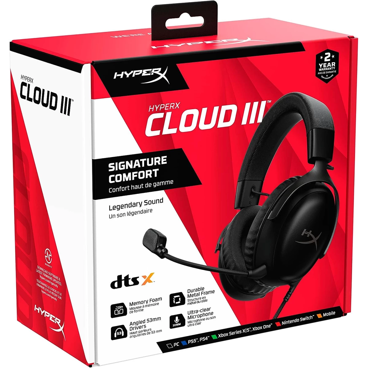 HyperX Cloud III Wired Angled 53mm Drivers DTS Memory Foam Durable Frame Ultra-Clear  USB-C & USB-A 3.5mm For PC, PS5, Xbox Series X|S - BlackComfort is KingTuned for Your EntertainmentUpgraded Clarity and AccuracyFor the Toughest of BattlesDTS Headphone: