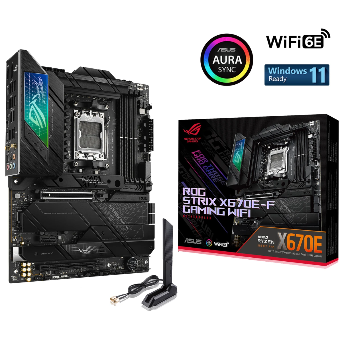 ASUS ROG Strix X670E-F Gaming WIFI 6E DDR5 AM5 Ryzen 7000 PCIe 5.0 4x M.2 Slots w/ Heatsinks AI Cooling II