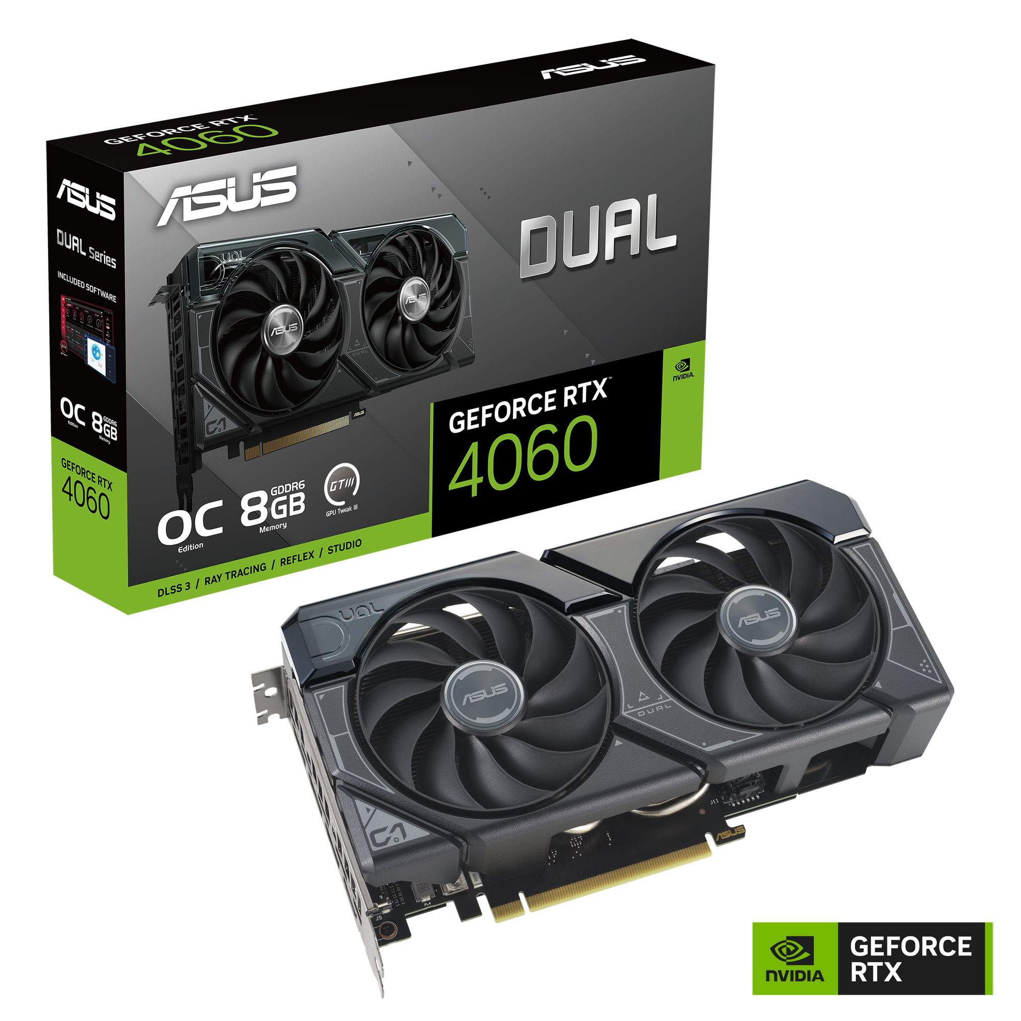 ASUS Dual GeForce RTX™ 4060 OC Edition 8GB GDDR6 PCIe 4.0 DLSS 3 Axial-tech Fan Design