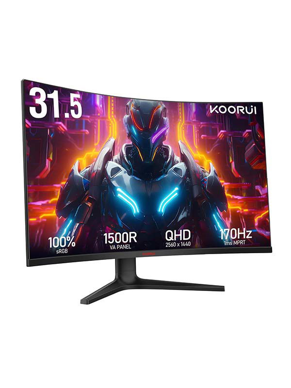 KOORUI 32 inch Curved Gaming Monitor - QHD (2560 x 1440) 2K 170HZ Display, 170Hz 144Hz Monitor 1500R Curvature GA01FeaturesPerfect VistaGoodbye GhostingEye CareTilt Adjustment